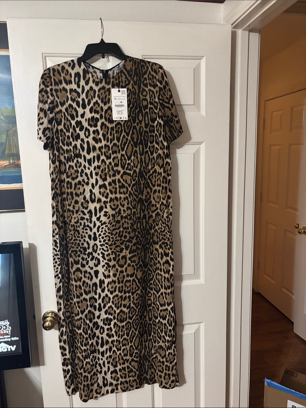 Leopard Print Short-Sleeve Shift Dress - Beige/Black NWT size xl
